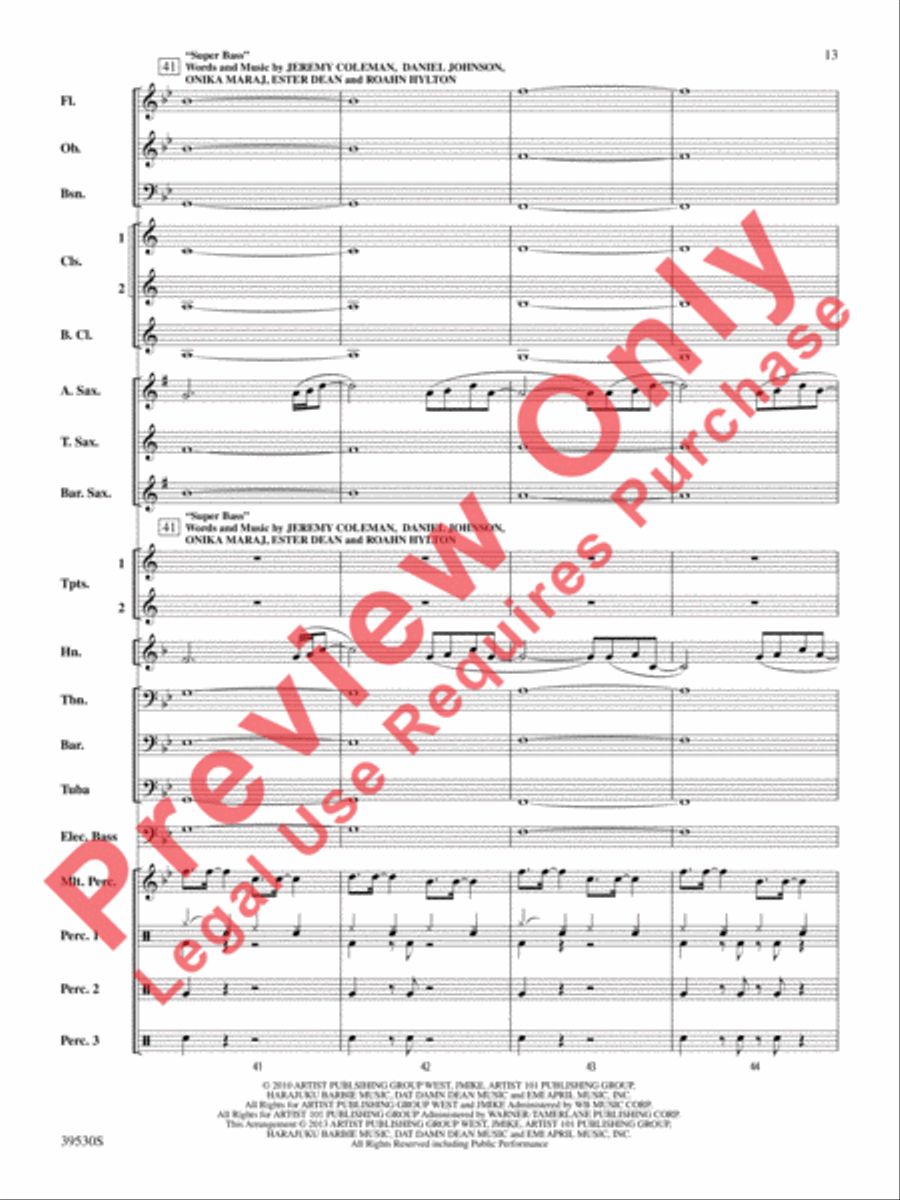 Teenage Dream / Super Bass Concert Band scores gallery preview page 14