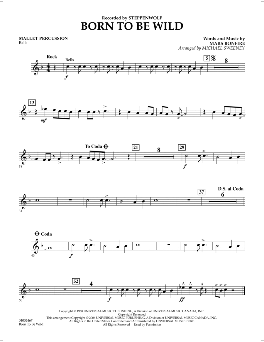 Born to Be Wild - Mallet Percussion Concert Band scores gallery preview page 1