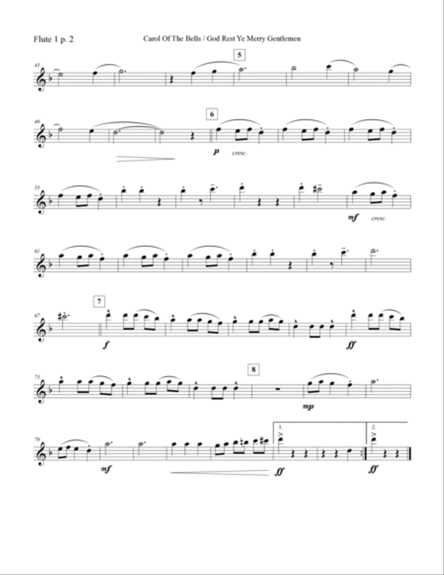 Carol of the Bells / God Rest Ye Merry Gentlemen - 4 Flutes (with 2 optional Alto Flute parts) Flute Quartet scores gallery preview page 4