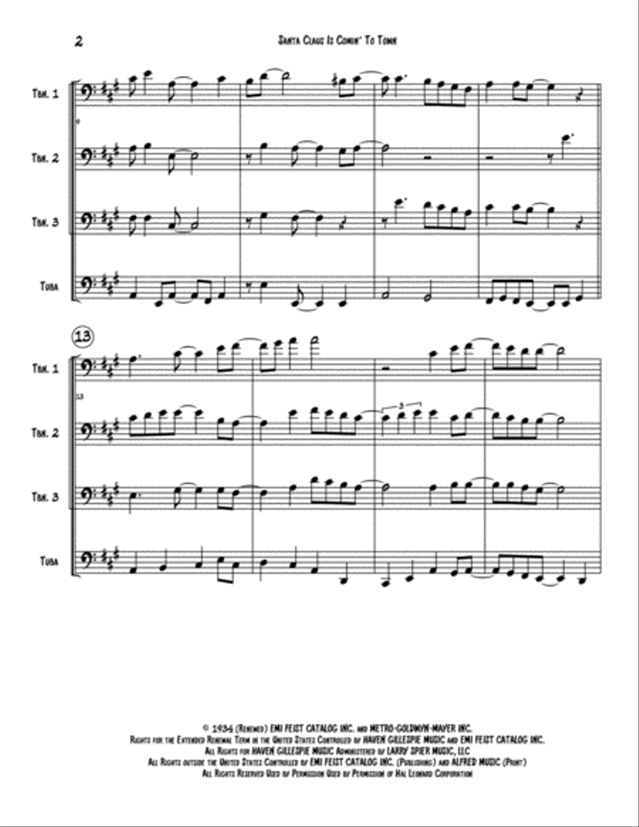 Santa Claus Is Comin' To Town Brass Ensemble scores gallery preview page 3