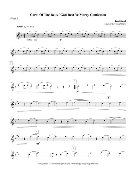 Carol of the Bells / God Rest Ye Merry Gentlemen - 4 Flutes (with 2 optional Alto Flute parts) image number null