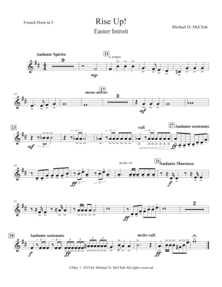 Easter Introit(Rise Up) and Benediction(May The Road) Brass Quintet Parts image number null