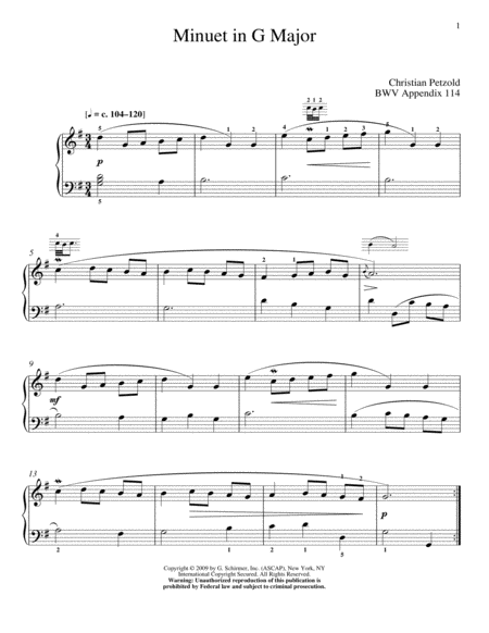 Menuet In G Major, BWV App. 114