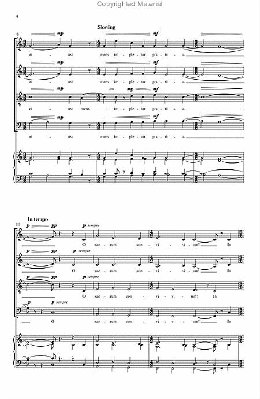 O Sacrum Convivium (O Sacred Banquet) motet 4-Part scores gallery preview page 3