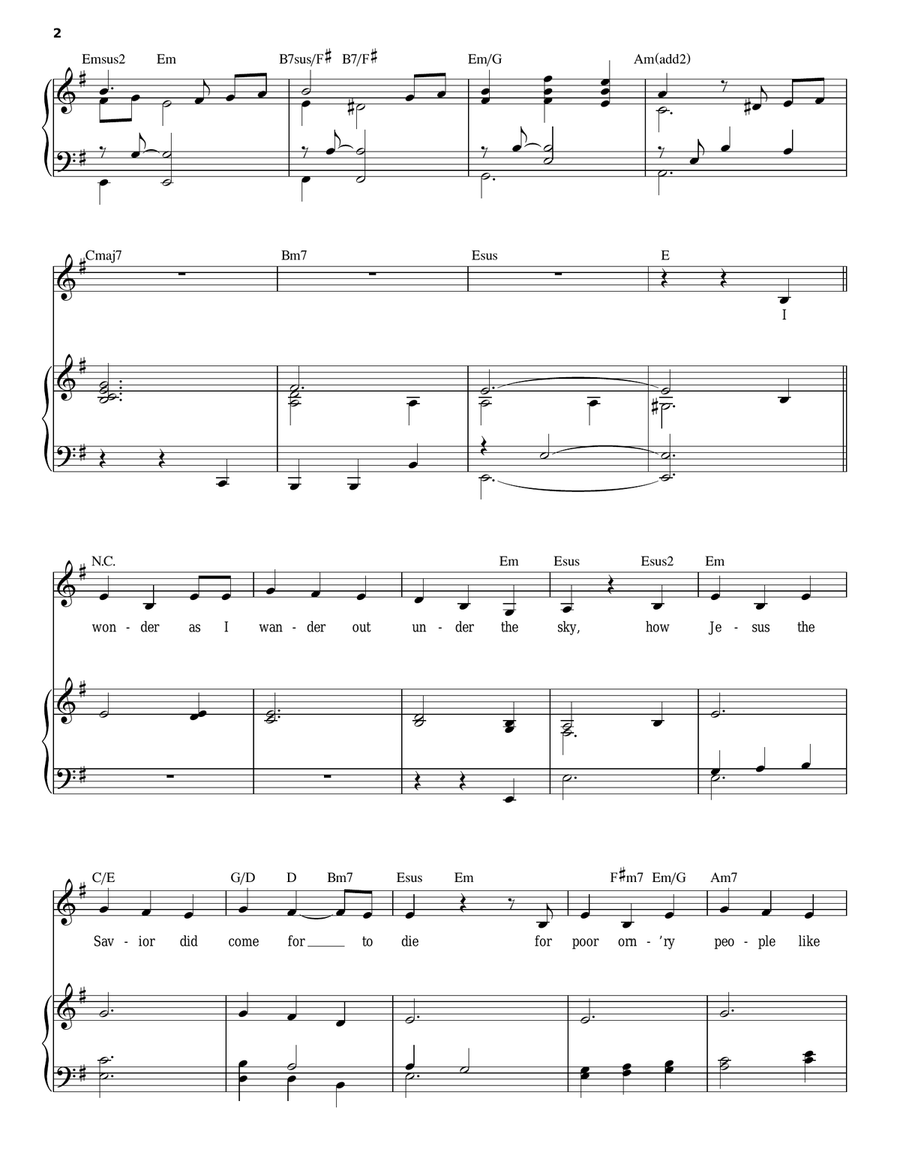 I Wonder As I Wander Piano, Vocal scores gallery preview page 2