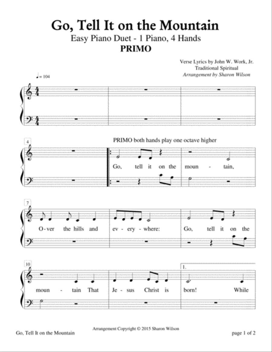 Joy to the World (A Collection of 10 Easy Piano Duets for 1 Piano, 4 Hands)