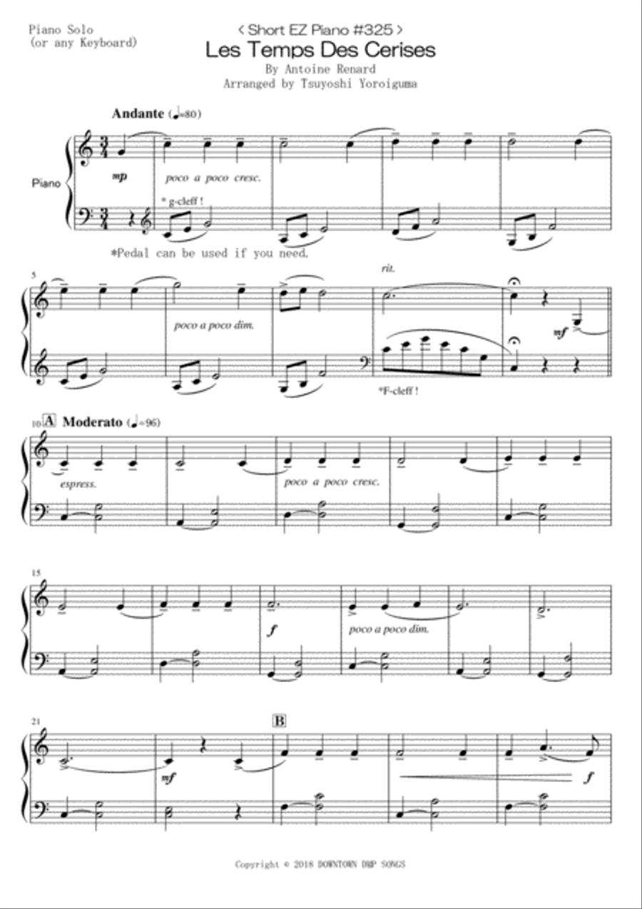 Les Temps Des Cerises Easy Piano scores gallery preview page 1