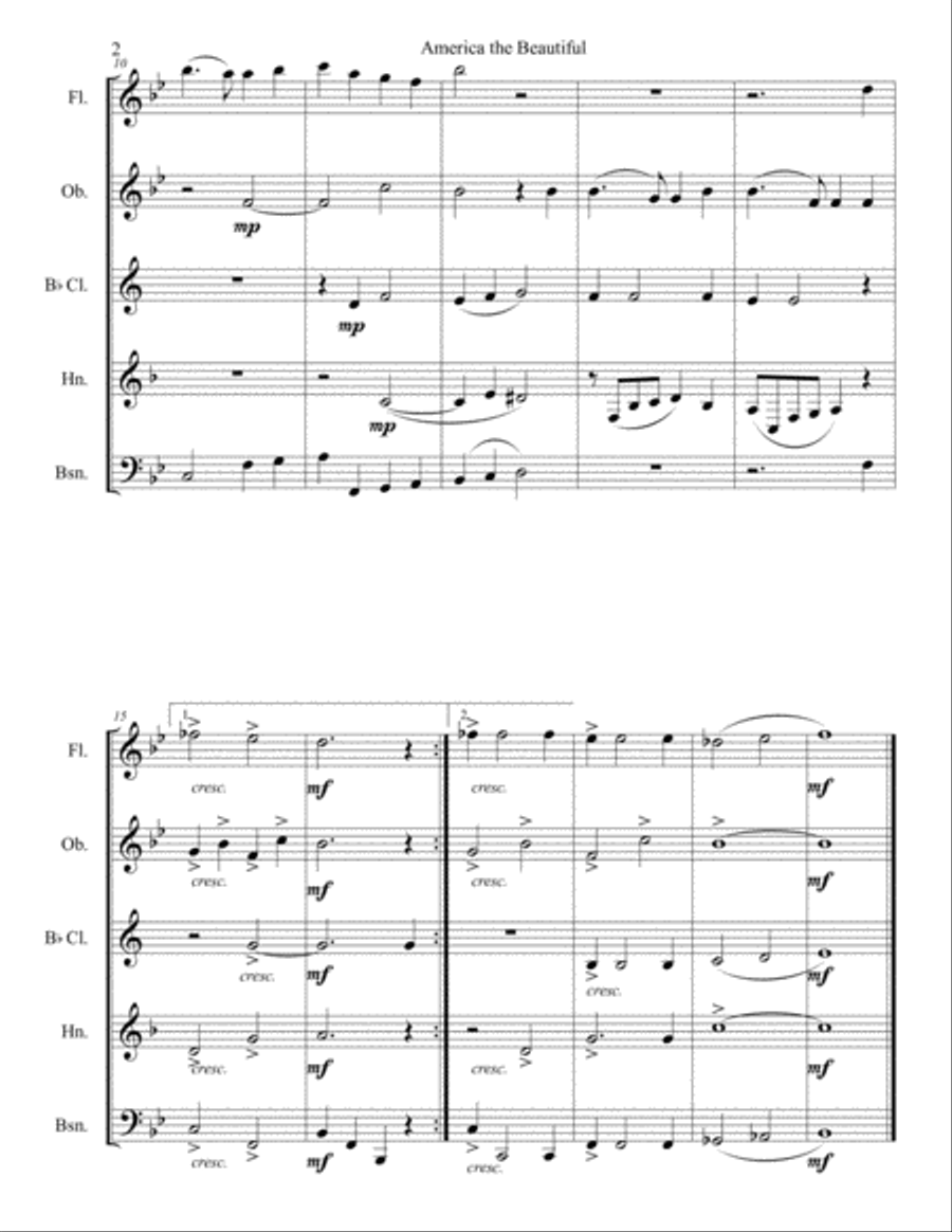 America the Beautiful Woodwind Quintet scores gallery preview page 2