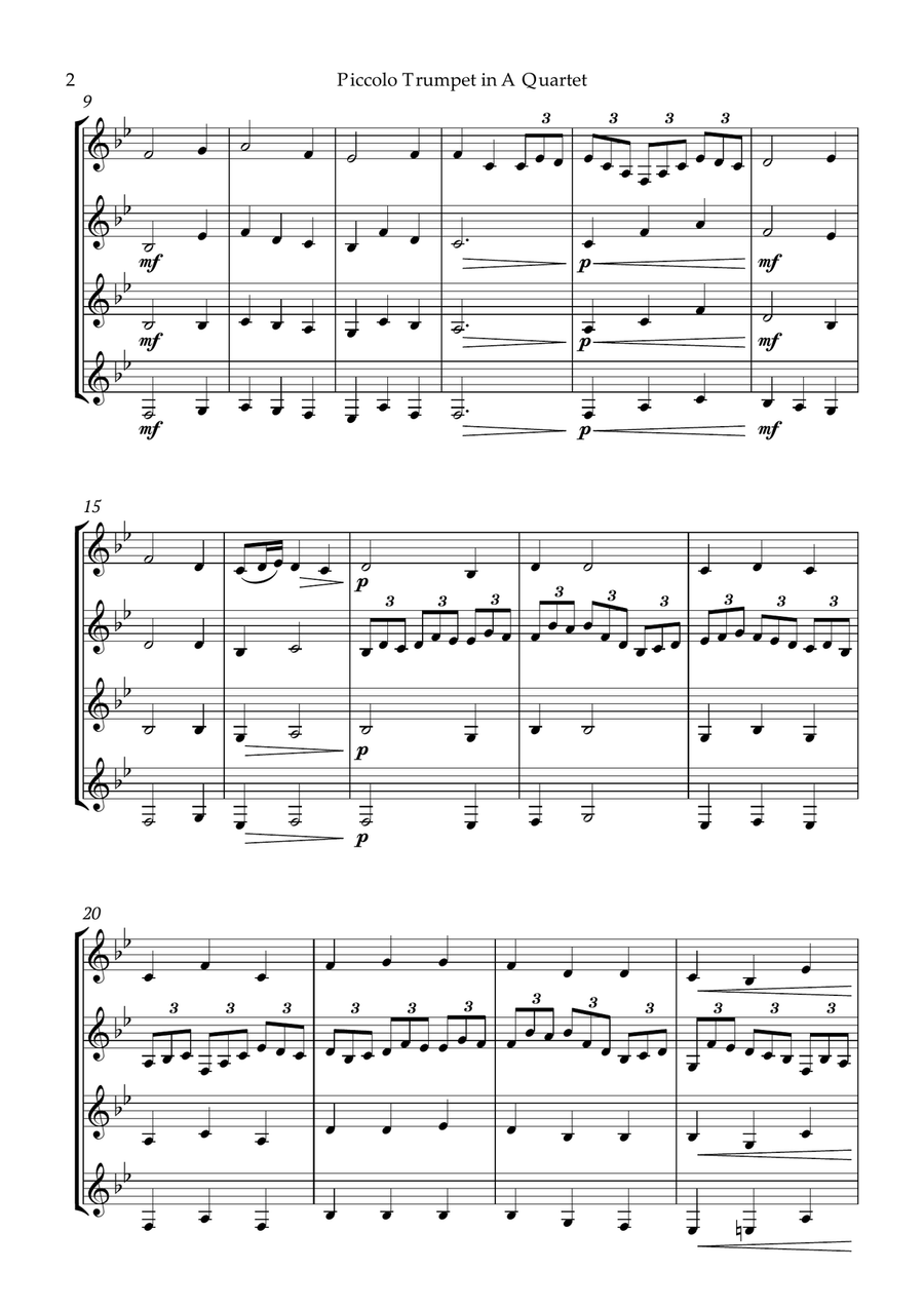 Bach Jesu, joy of man's desiring for Piccolo Trumpet in A Quartet Brass Ensemble scores gallery preview page 3