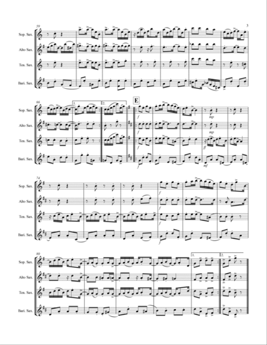Joplin - “Maple Leaf Rag” (for Saxophone Quartet SATB) Saxophone Quartet scores gallery preview page 4
