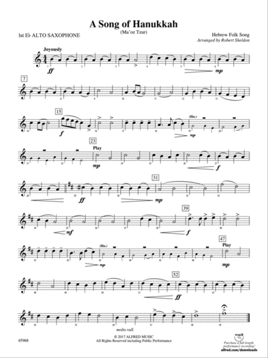 A Song of Hanukkah: E-flat Alto Saxophone Concert Band scores gallery preview page 1