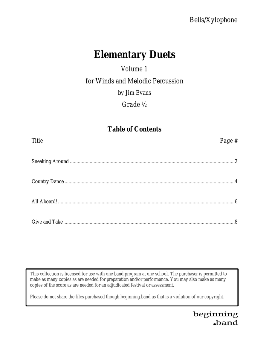 Elementary Duets, Volume 1, for Bells/Xylophone Percussion Ensemble scores gallery preview page 1