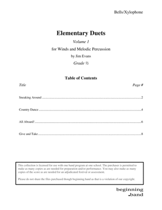 Book cover for Elementary Duets, Volume 1, for Bells/Xylophone