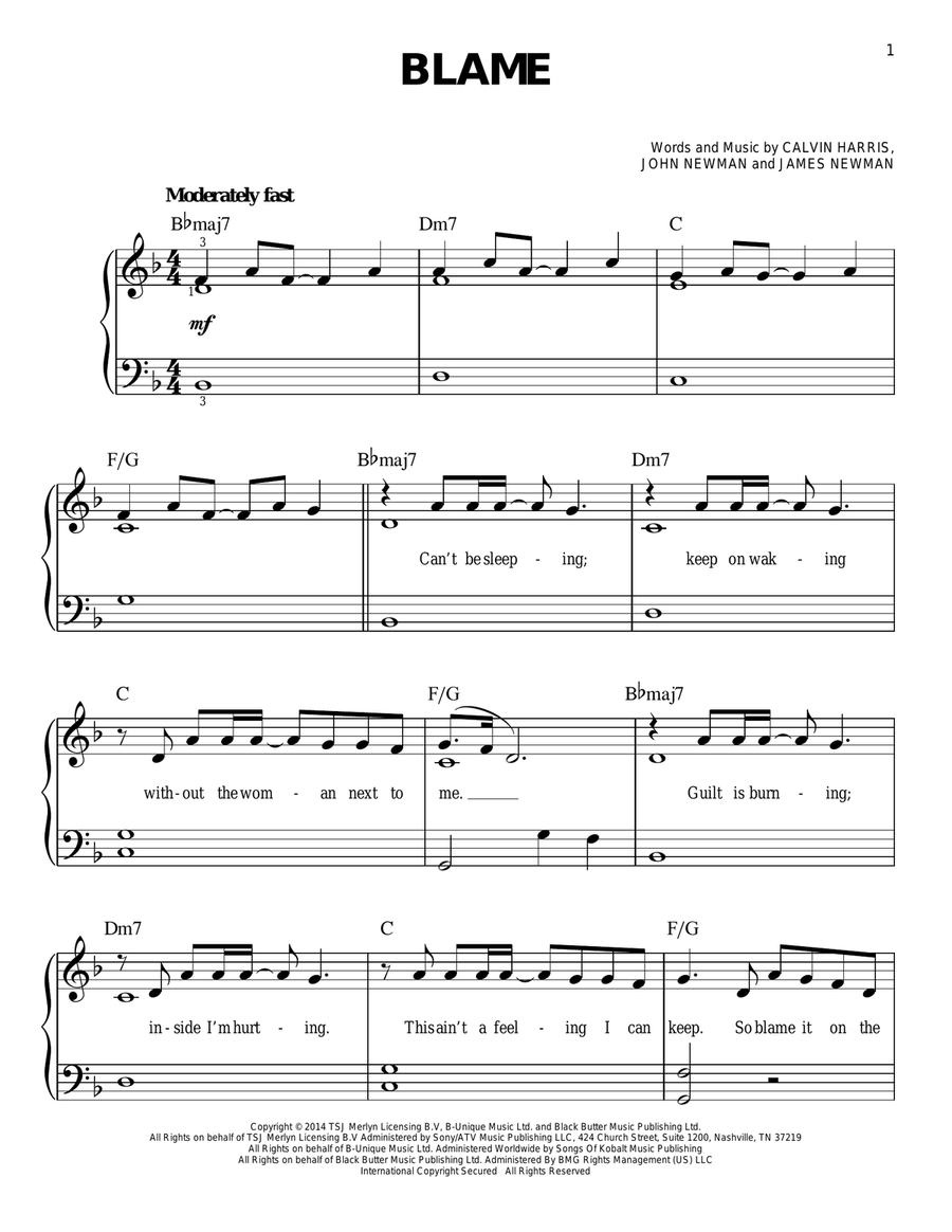 Blame Easy Piano scores gallery preview page 1