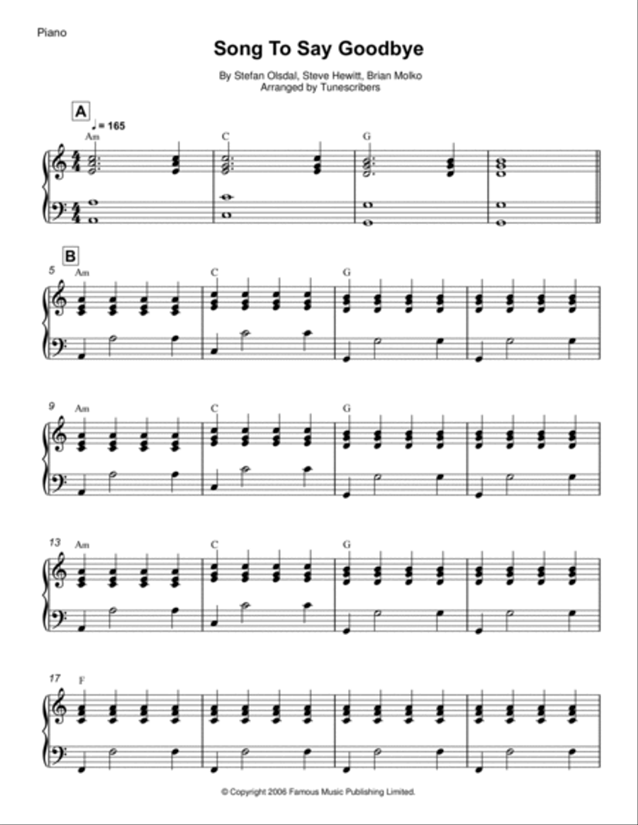 Song To Say Goodbye Piano Solo scores gallery preview page 4