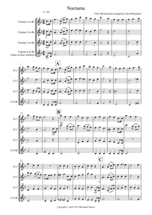 Book cover for Nocturne (from A Midsummer Night's Dream) for Clarinet Quartet