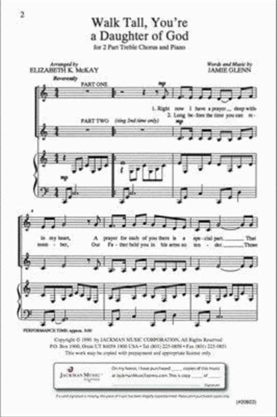 Walk Tall You're a Daughter of God - SA SA scores gallery preview page 2
