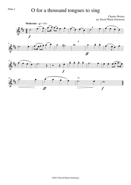 O for a thousand tongues to sing for Flute quartet (2 C flutes, alto flute, bass flute) image number null