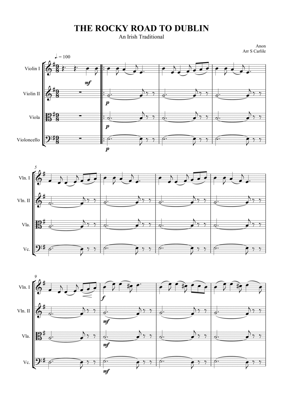 The Rocky Road to Dublin The Rocky Road to Dublin String Quartet scores gallery preview page 1