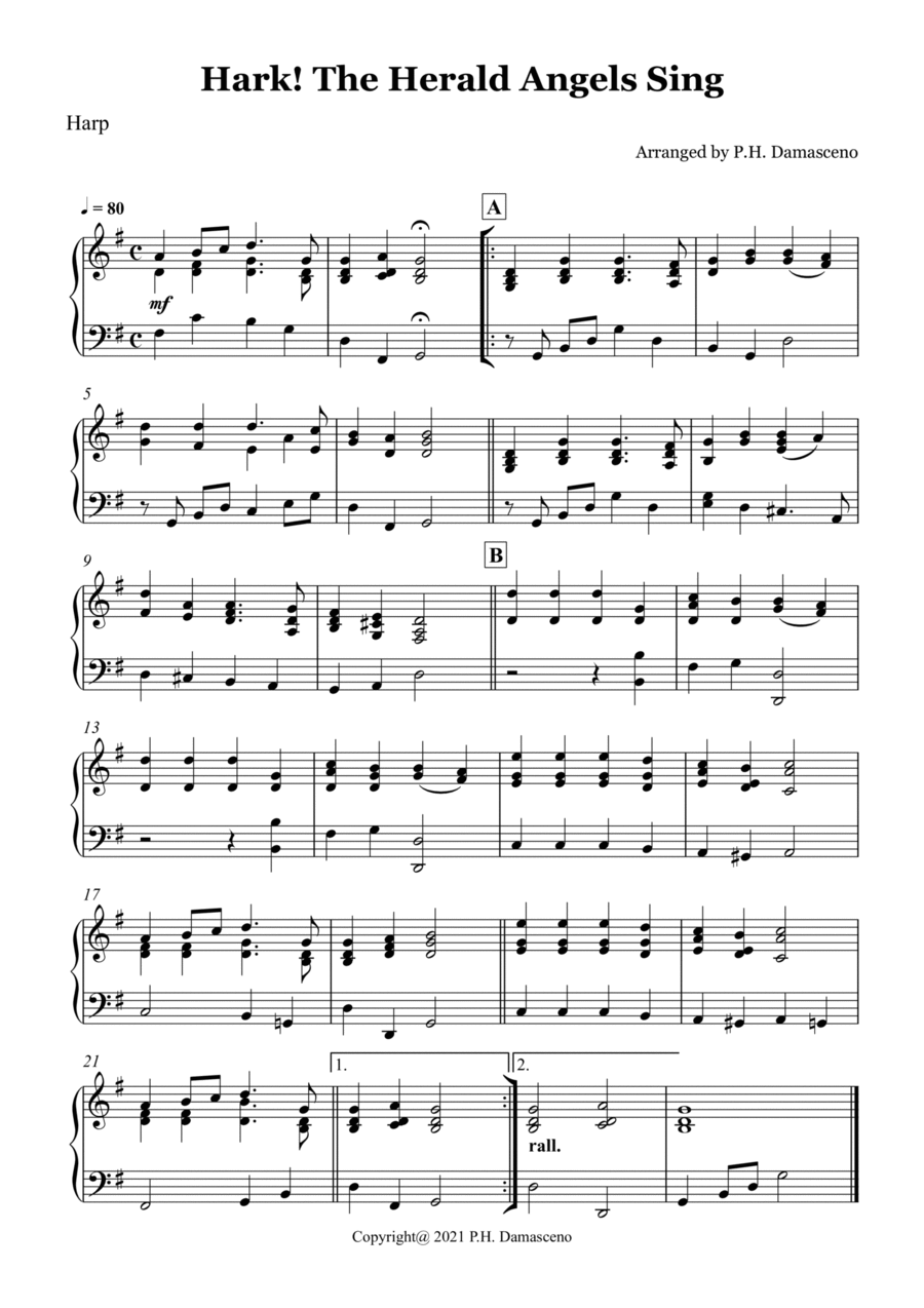 Hark! The Herald Angels Sing - Harp Solo Small Ensemble scores gallery preview page 1