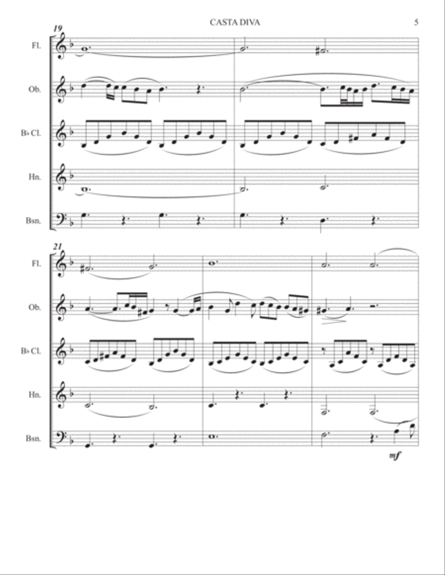 Casta Diva from Norma by Vincenzo Bellini Woodwind Quintet scores gallery preview page 5