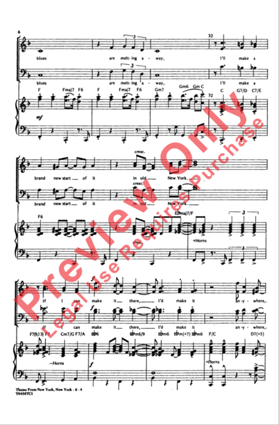 New York, New York, Theme from 4-Part scores gallery preview page 6