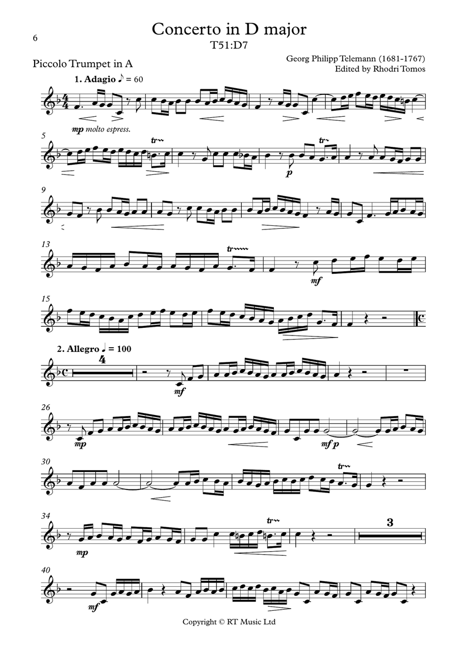 Telemann T51:D7 Trumpet Concerto in D major C Trumpet scores gallery preview page 6