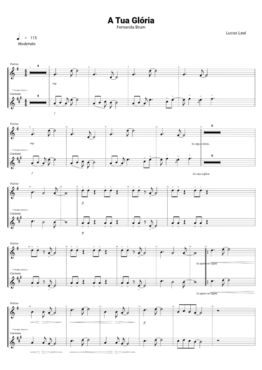 A Tua Glória Clarinet scores gallery preview page 1