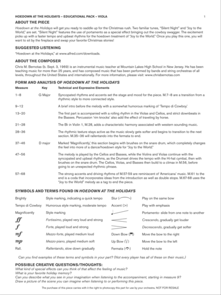 Hoedown at the Holidays: Viola Educational Pack String Orchestra scores gallery preview page 1