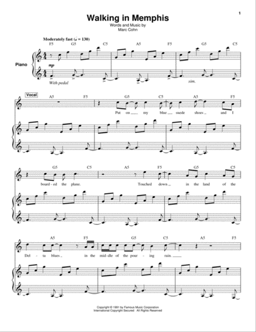 Walking In Memphis Piano scores gallery preview page 1