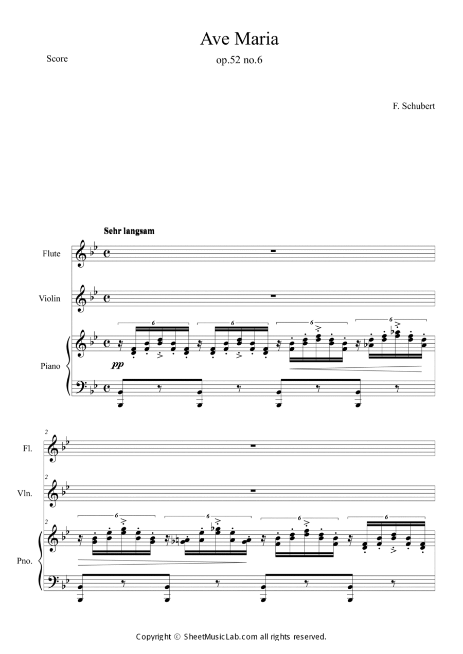 Ave Maria D.839 B flat Major Violin scores gallery preview page 1