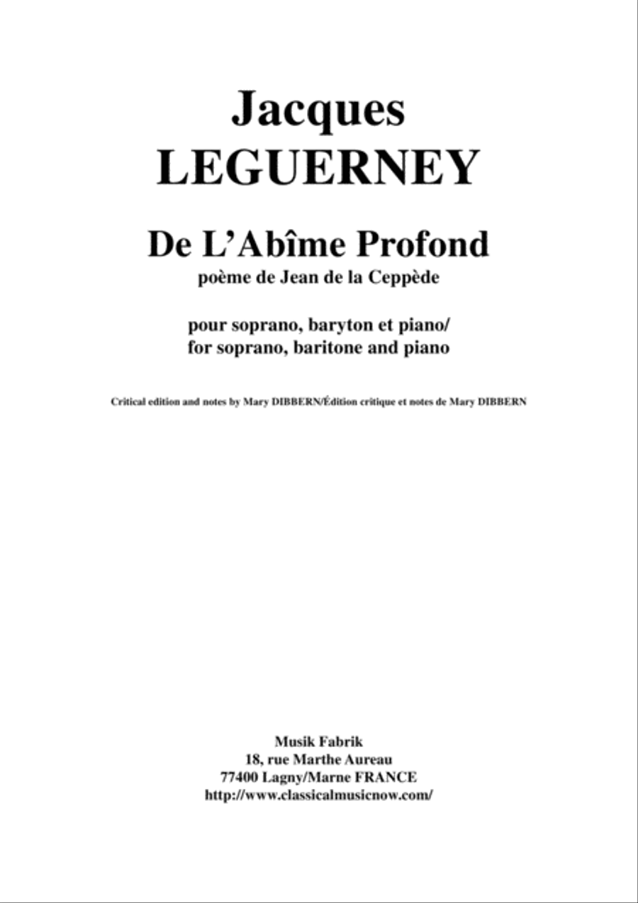 Jacques Leguerney: De L'Abîme Profond for soprano, baritone and piano Piano scores gallery preview page 1