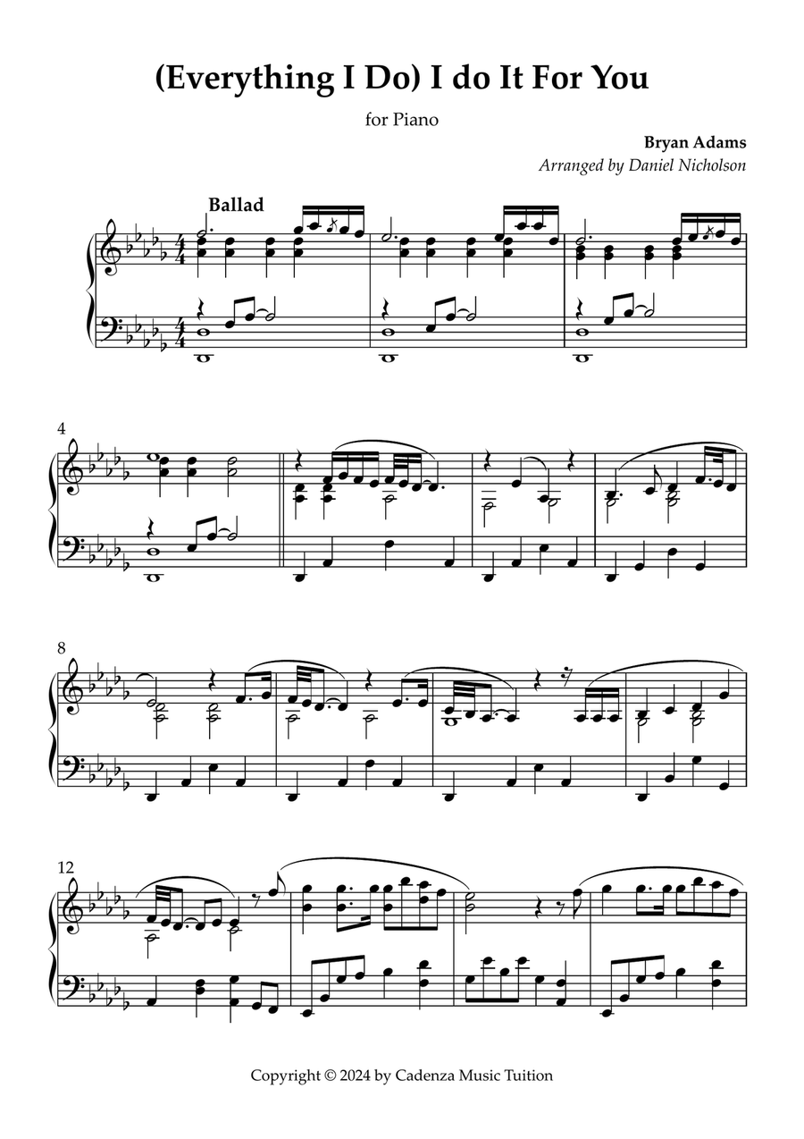 (Everything I Do) I Do It For You Piano Solo scores gallery preview page 1