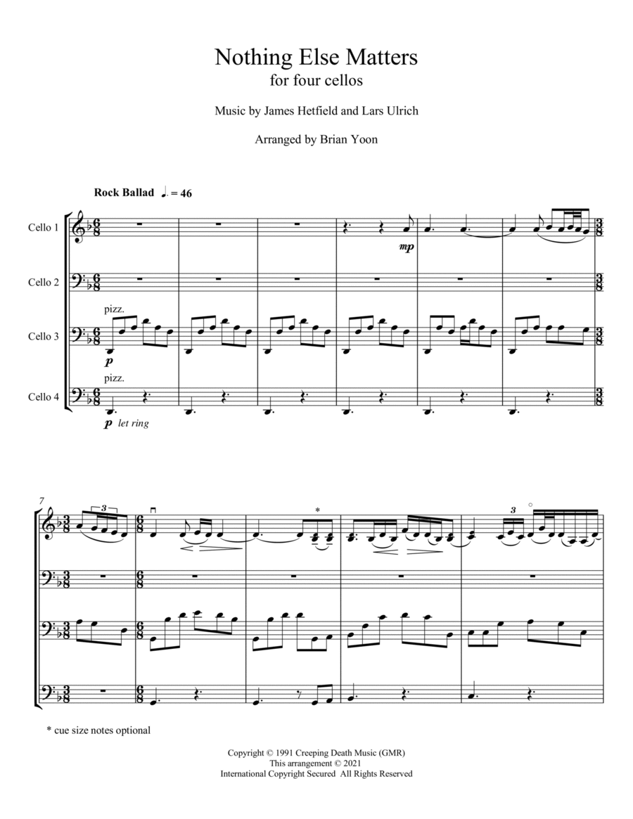 Nothing Else Matters String Quartet scores gallery preview page 1
