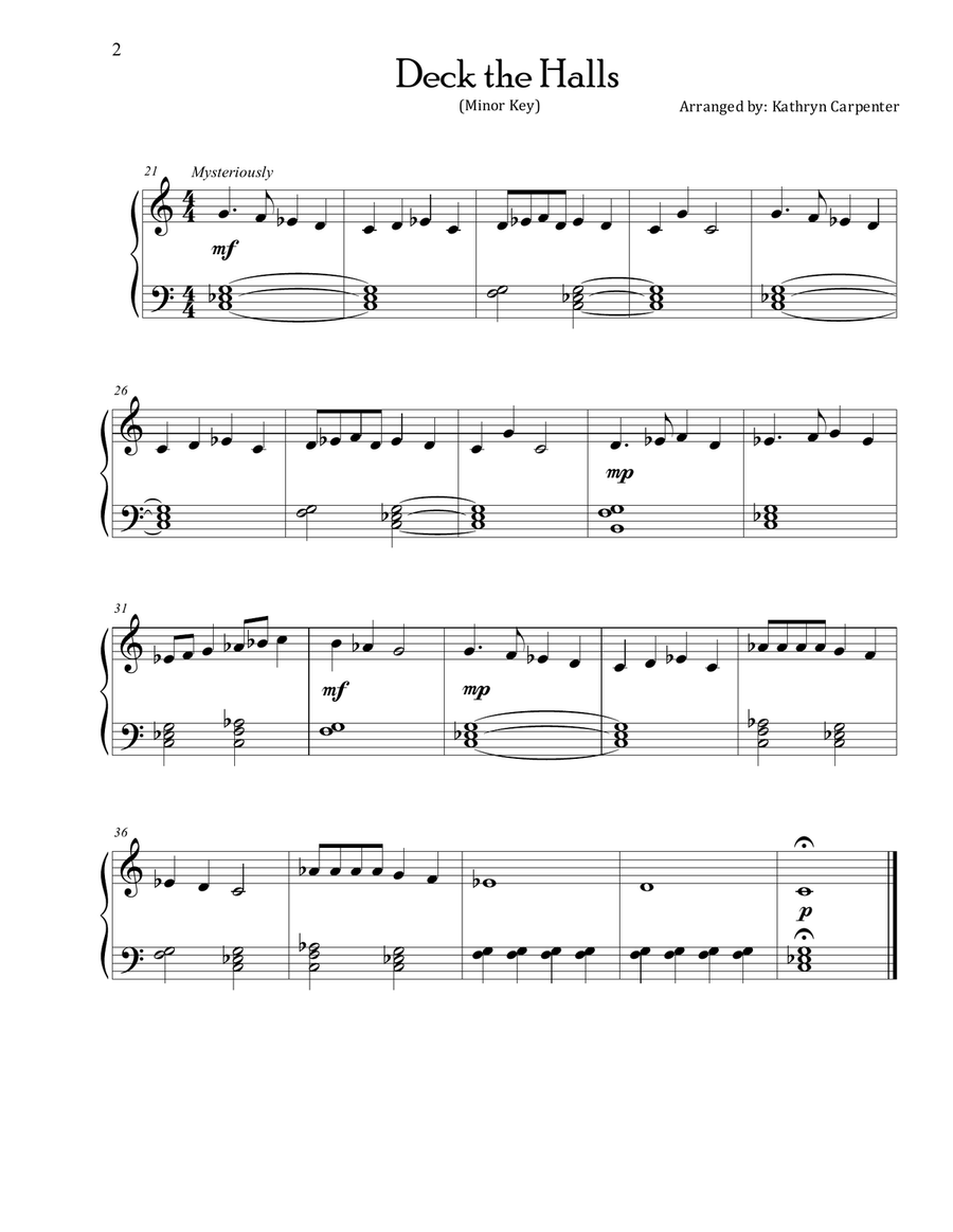 Deck the Halls (Easy Piano, 3 Variations) Easy Piano scores gallery preview page 2