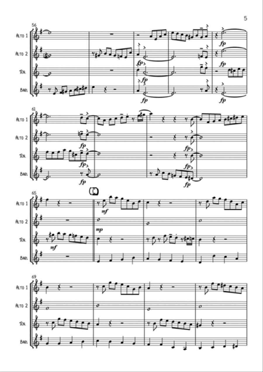 Mozart Sonata No 16 K545 (with a swing!) Saxophone Quartet scores gallery preview page 5