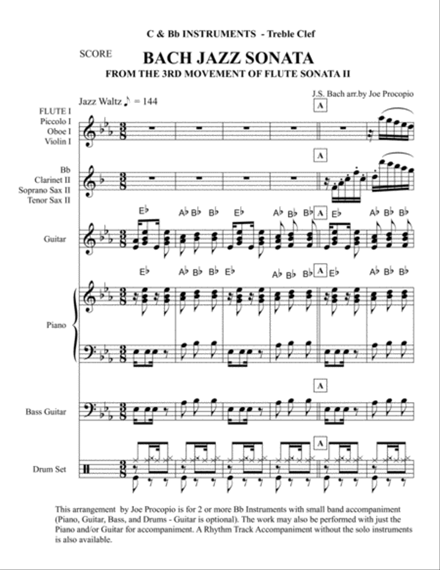 THE BACH JAZZ SONATA FROM THE 3RD MOVEMENT OF THE FLUTE/VIOLIN SONATA II IN Eb* FOR C & Bb INSTRUMEN image number null