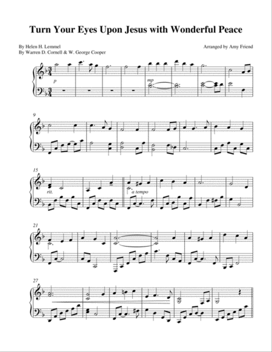 Turn Your Eyes Upon Jesus (with Wonderful Peace) Piano Solo scores gallery preview page 1