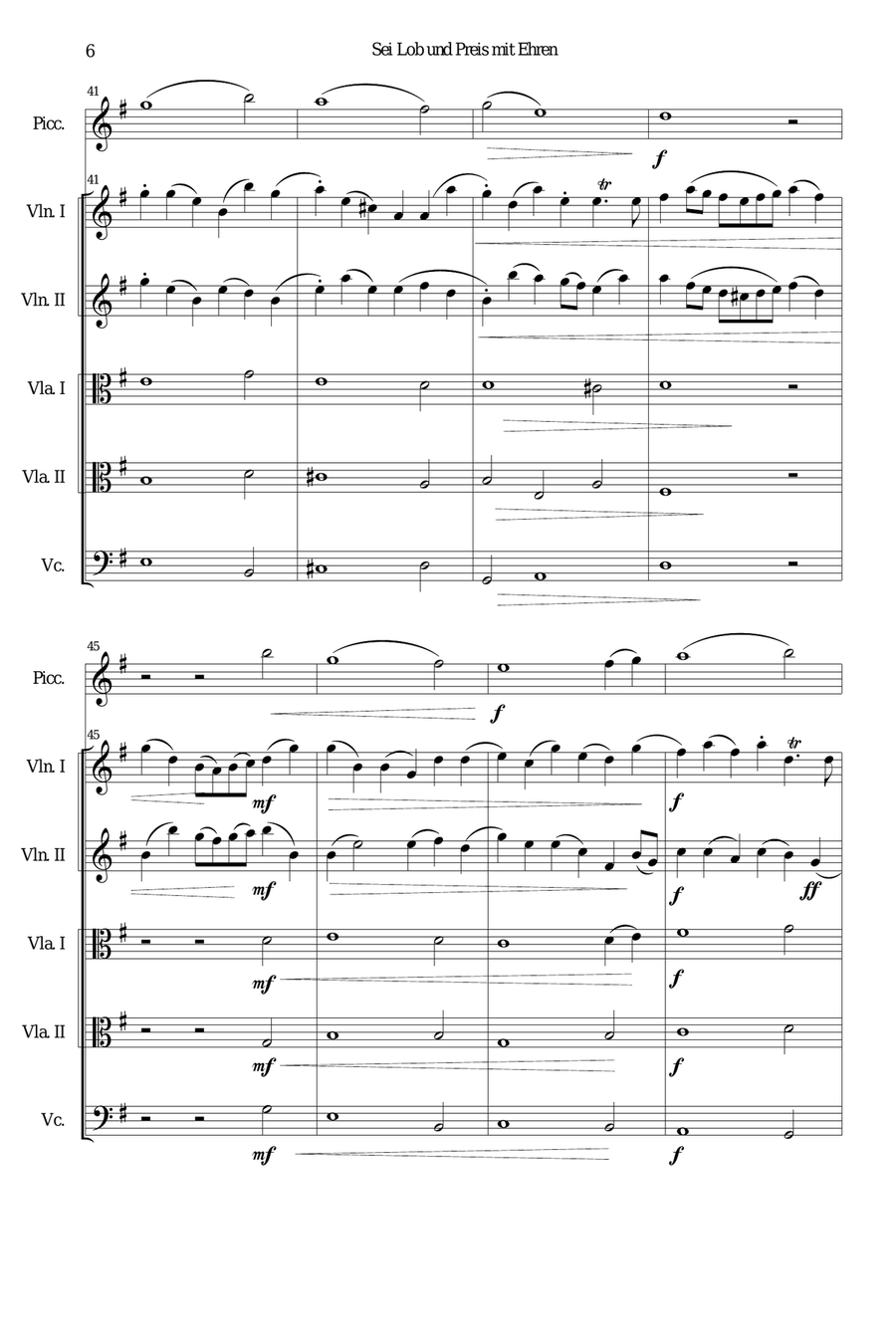 Sei Lob und Preis mit Ehren (Give praise and honour) for piccolo and strings String Trio scores gallery preview page 6