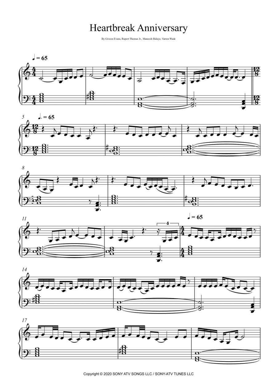Heartbreak Anniversary Easy Piano scores gallery preview page 1