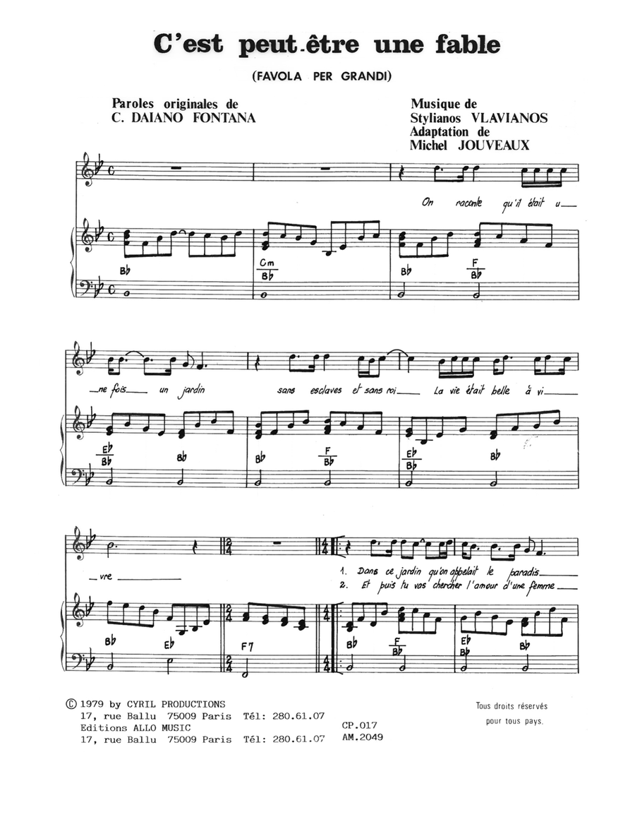 C'est Peut Etre Une Fable (Una Favola Per) Piano, Vocal scores gallery preview page 1