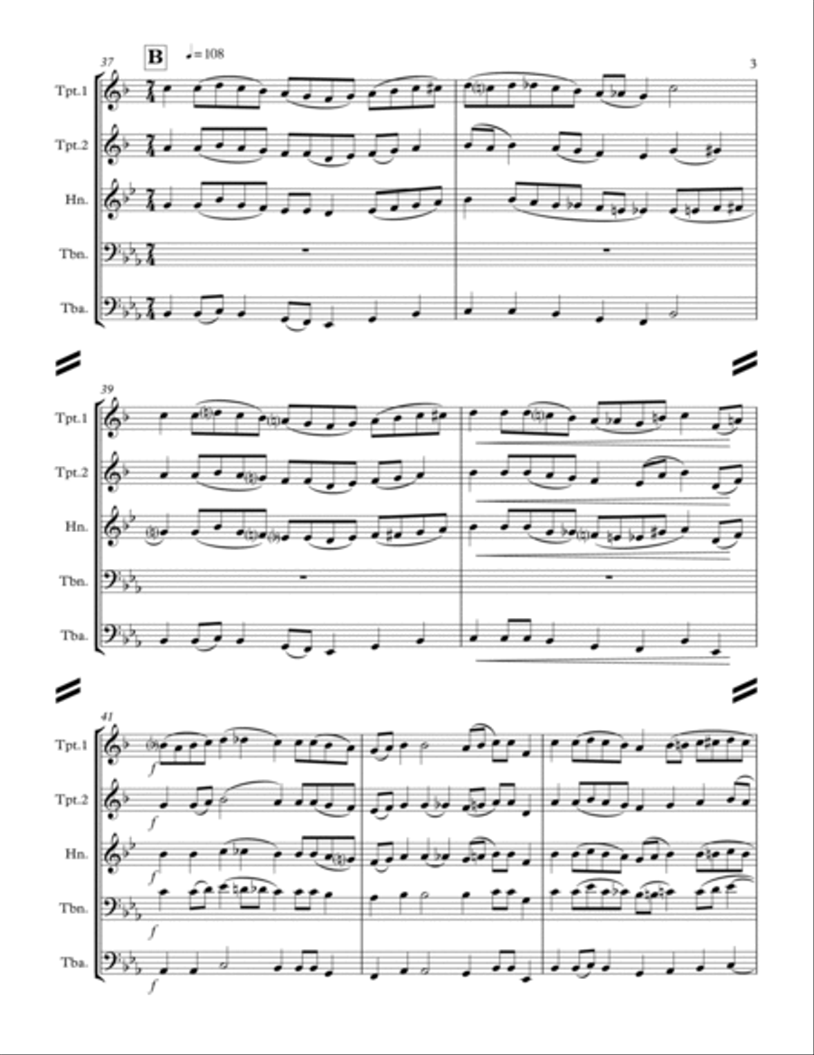 Up on the House-Top & Variations (for Brass Quintet) Brass Quintet scores gallery preview page 4