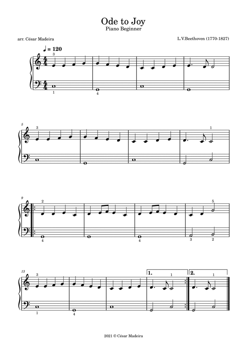 Ode To Joy - C Major Key - Easy Piano image number null
