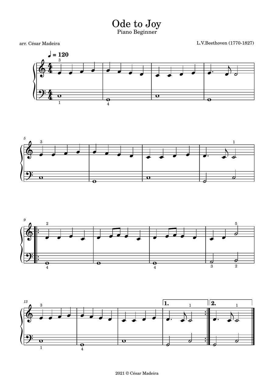 Ode To Joy - C Major Key - Easy Piano image number null