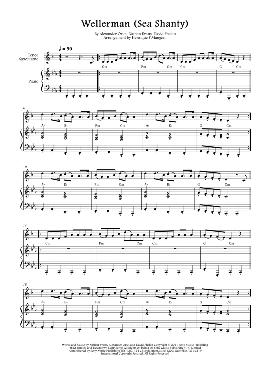 Wellerman Tenor Saxophone scores gallery preview page 1