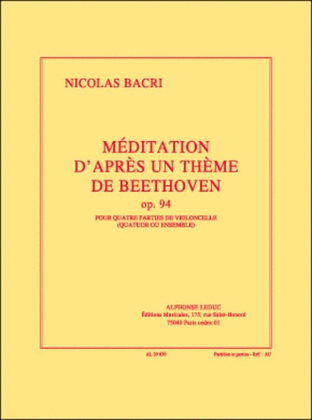 Bacri Meditation D'apres Un Theme De Beethoven Op.94 4 Cellos Book