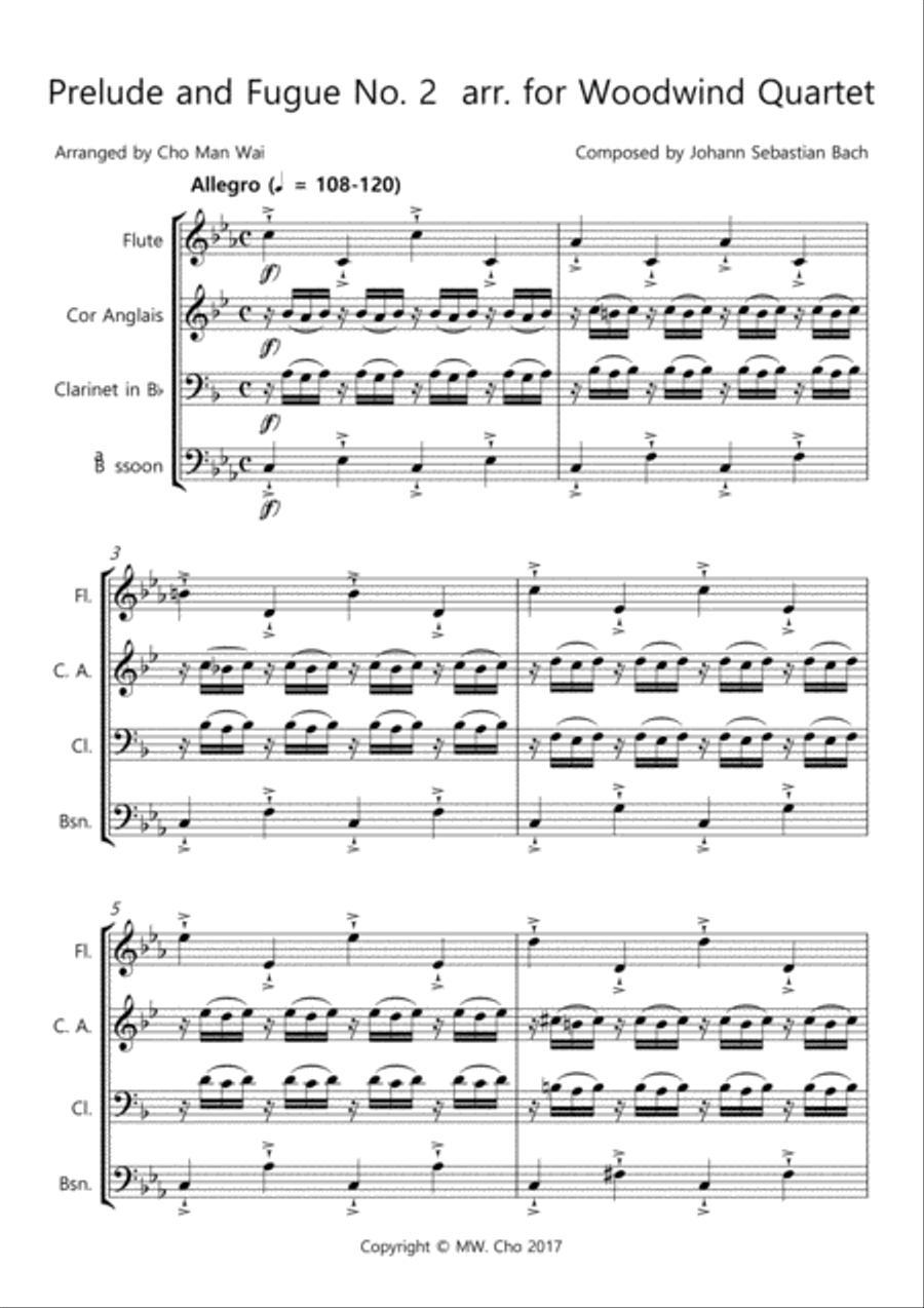 Prelude and Fugue No. 2 from "The Well-Tempered Clavier Bk 1", arr. for Woodwind Quartet, Op. 2(b) image number null