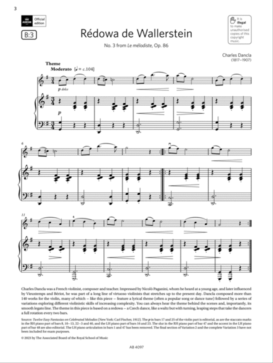Rédowa de Wallerstein (Grade 3, B3, from the ABRSM Violin Syllabus from 2024) Violin Solo scores gallery preview page 3