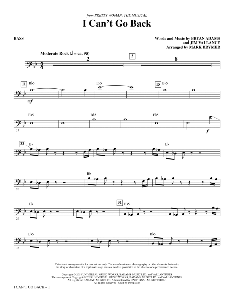 I Can't Go Back (from Pretty Woman: The Musical) (arr. Mark Brymer) - Bass
