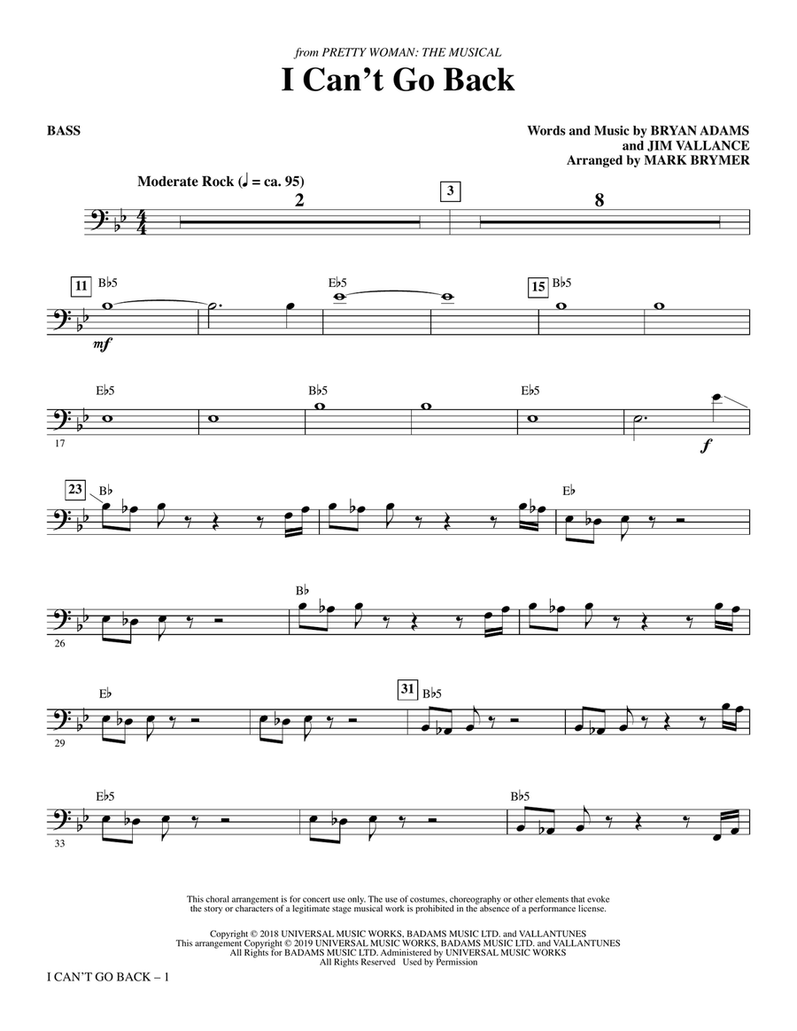 I Can't Go Back (from Pretty Woman: The Musical) (arr. Mark Brymer) - Bass